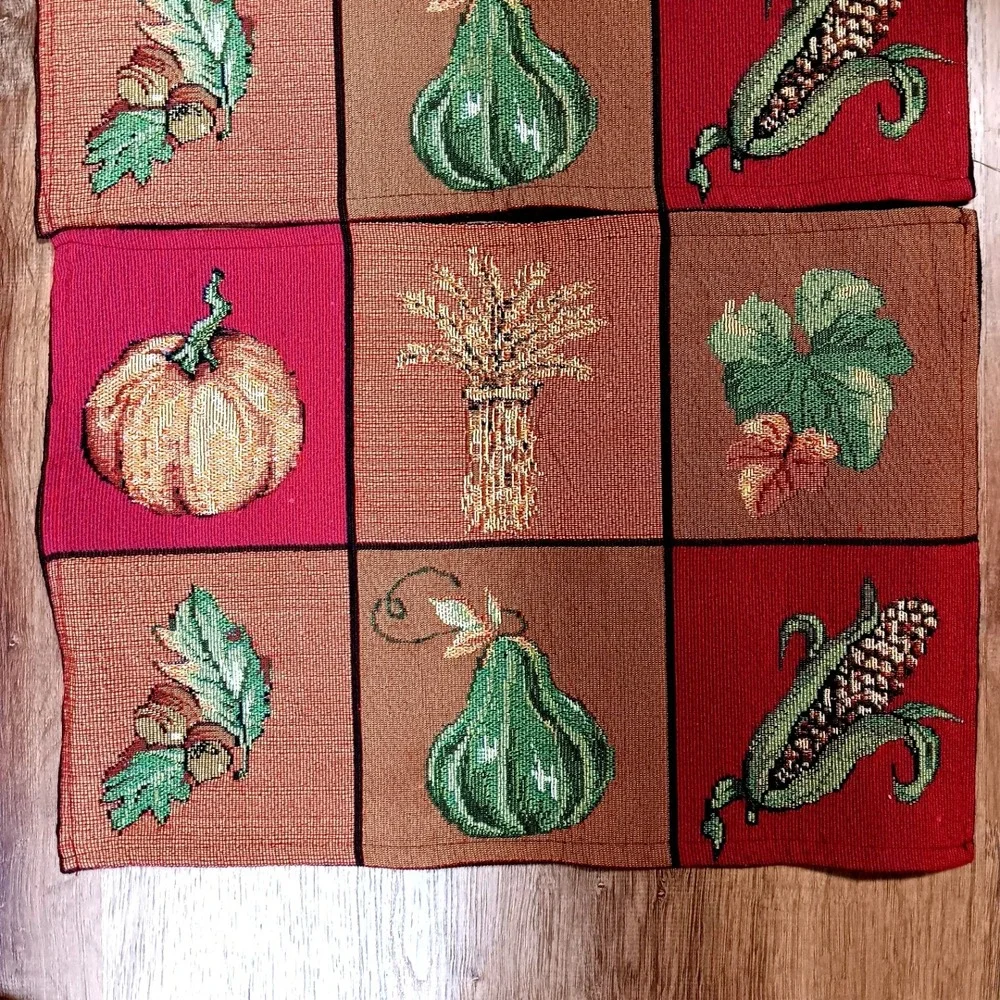 Colorful Fabric Tapestry Placemats Set 2 Fall Harvest Thanksgiving Dinner Linens